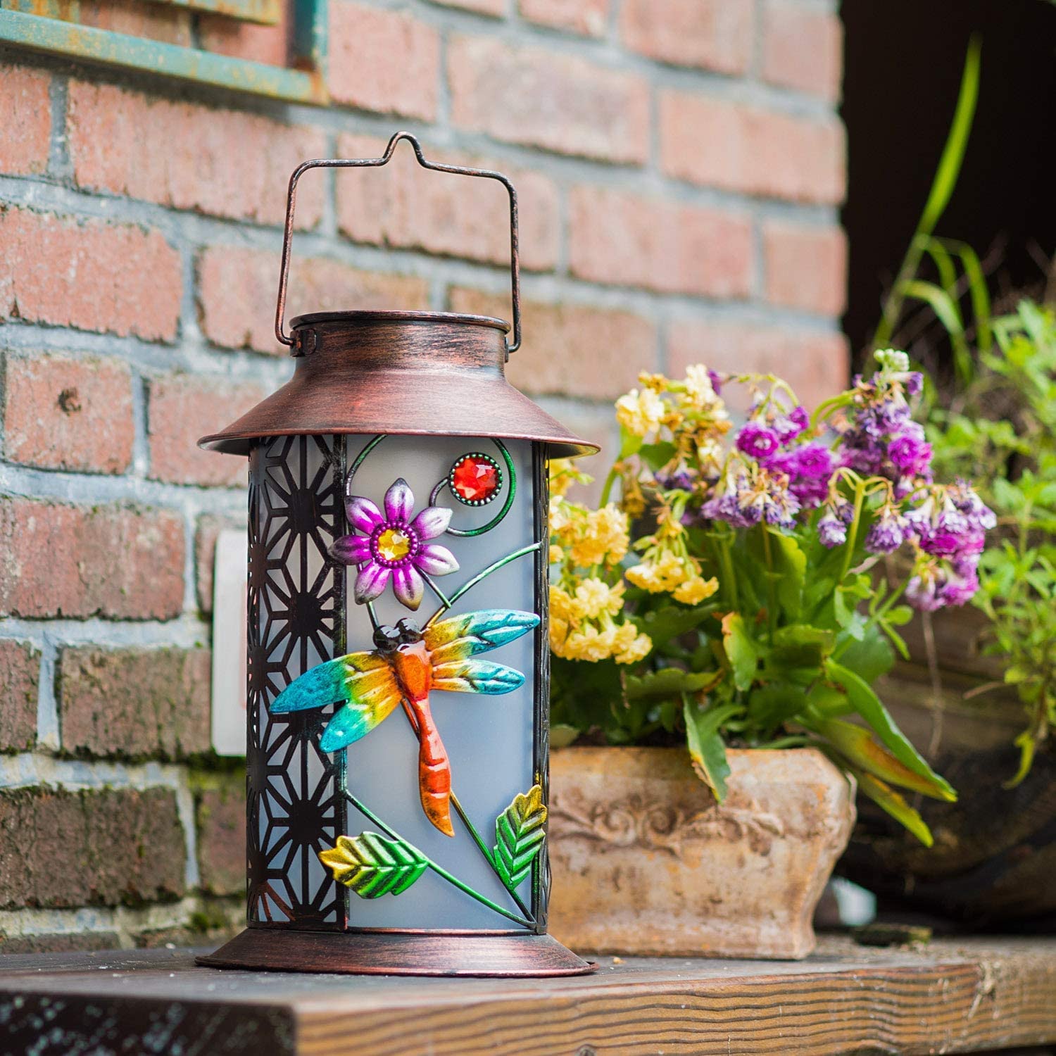 BOAER Garden Solar Lantern Lights Outdoor Hanging Dragonfly Retro